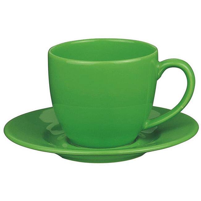 Waechtersbach Green Apple Jumbo Cups with Saucers (Set of 2)