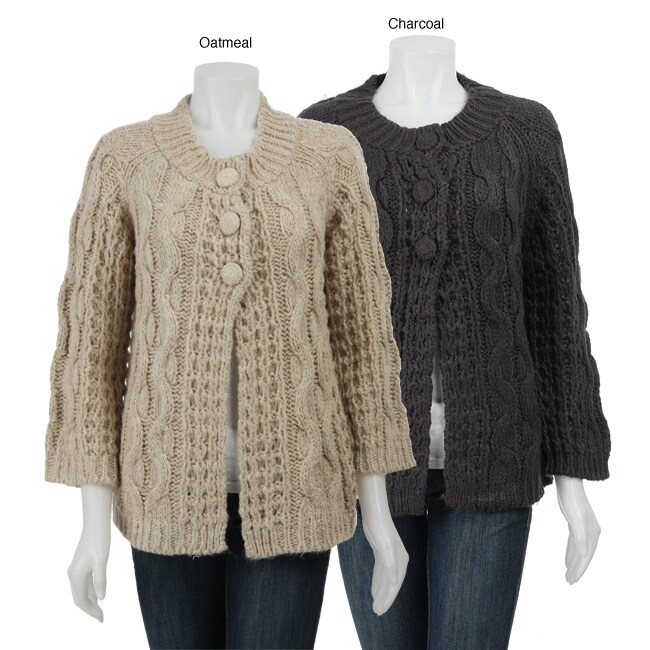 Carducci Women's Oatmeal/ Charcoal Chunky Cable-knit Cardigan - Free ...