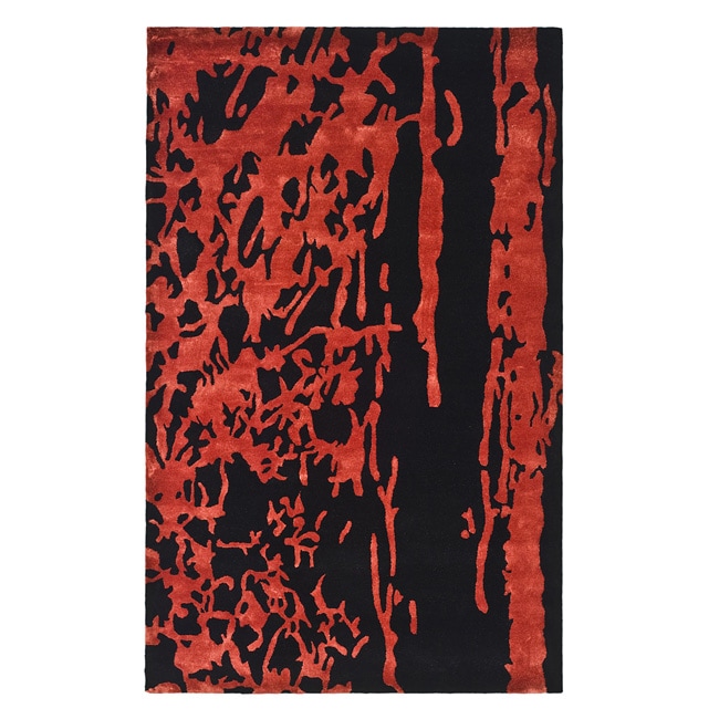 Handmade Soho Deco Black/ Red New Zealand Wool Rug (76 X 96)