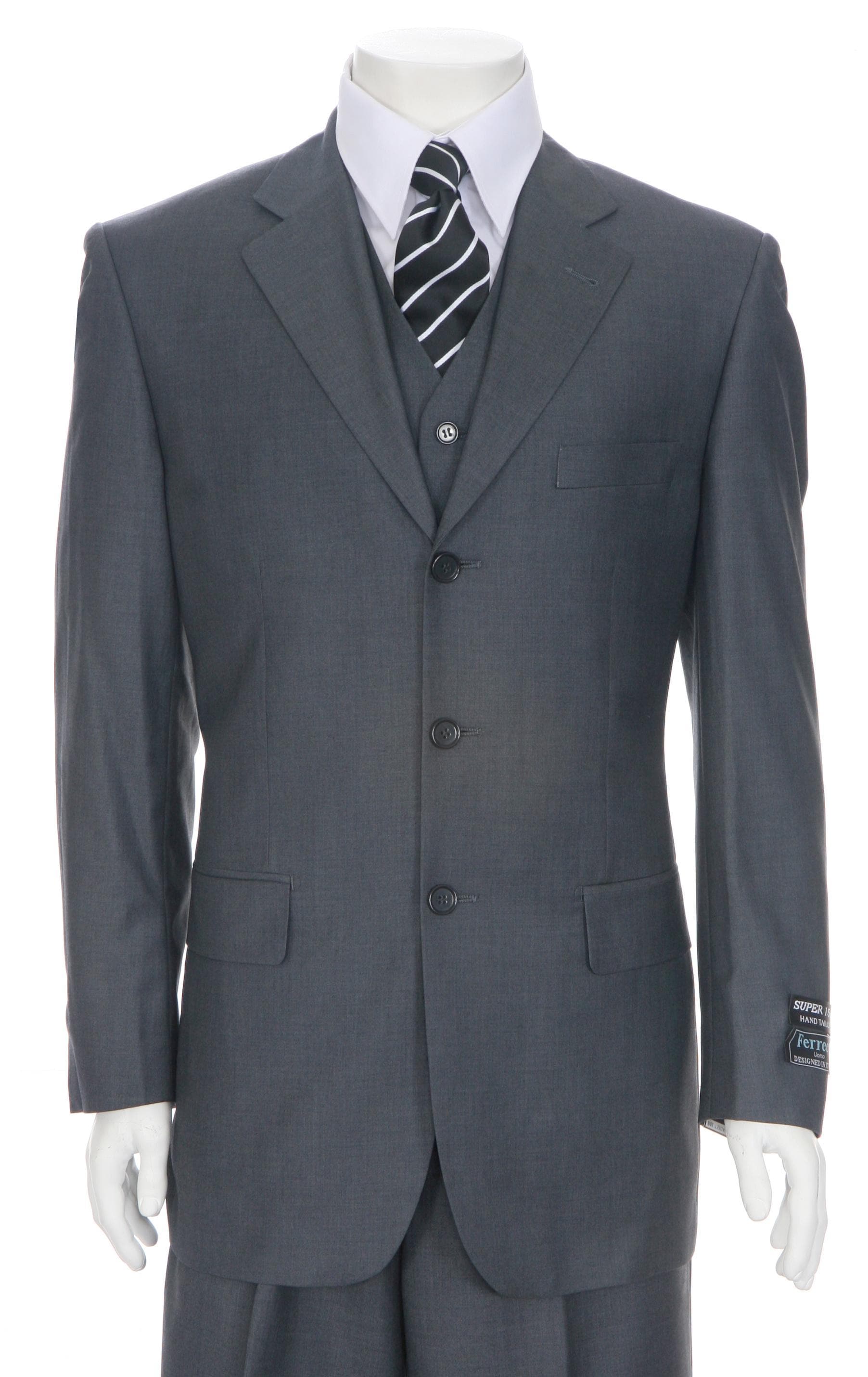 Ferrecci Mens Charcoal Grey 3 button 3 piece Suit  