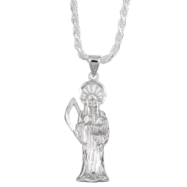 Sterling SIlver Santa Muerte Charm Necklace  