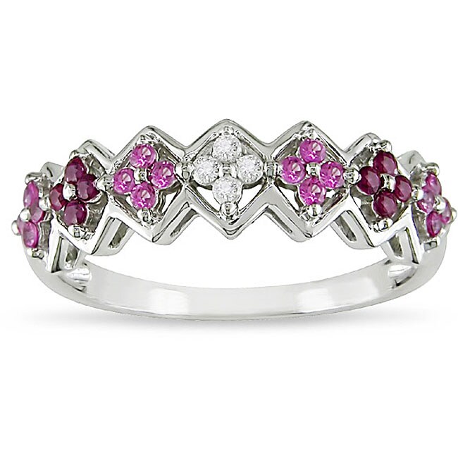 10k White Gold Ruby and Pink Sapphire Ring  