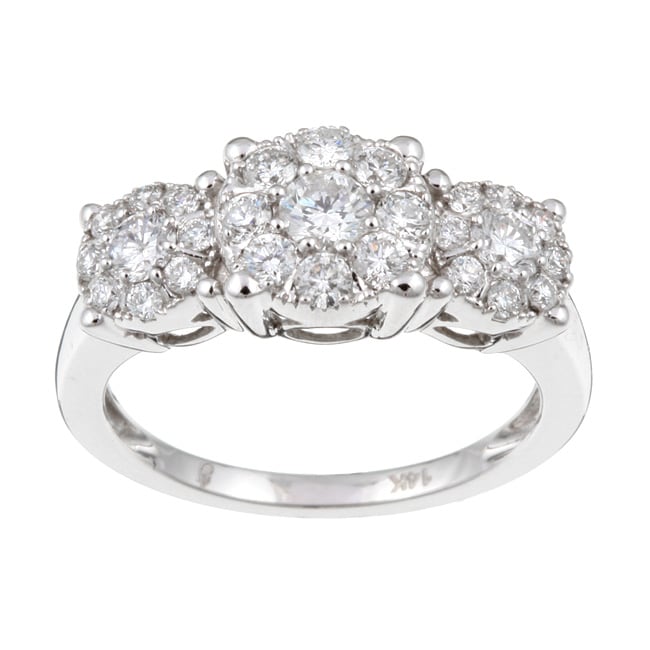 10k White Gold 1ct TDW Diamond 3-stone Cluster Ring (H-I, I1-I2 ...