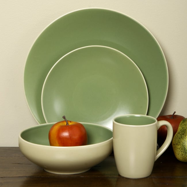 Gibson Paradiso 16 piece Green/ Cream Dinnerware Set