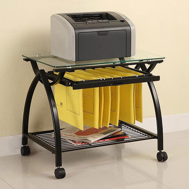 Alexa Glass Black Printer/ Hanging File Cart  