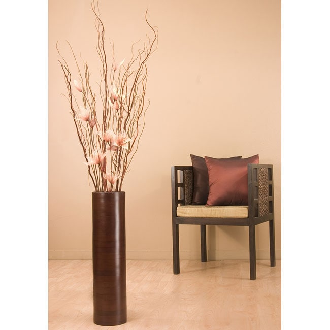 Flowers with 27inch Brown Bamboo Cylinder Floor Vase Free Shipping