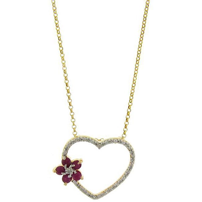 18k Gold over Sterling Silver Ruby and Diamond Accent Necklace MSRP 