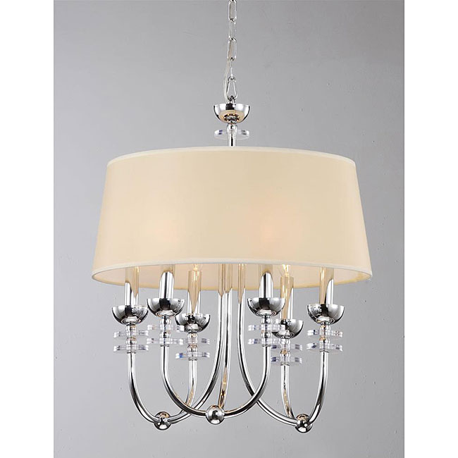 Fabric Shade Crystal Decorated 6 light Pendant Chandelier   