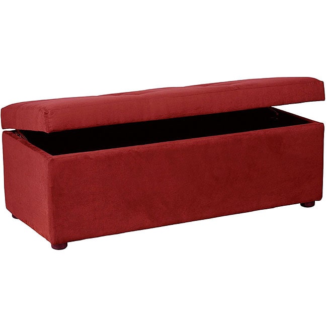 Crimson Red Microfiber Hinged Storage Bench Ottoman - Free ...