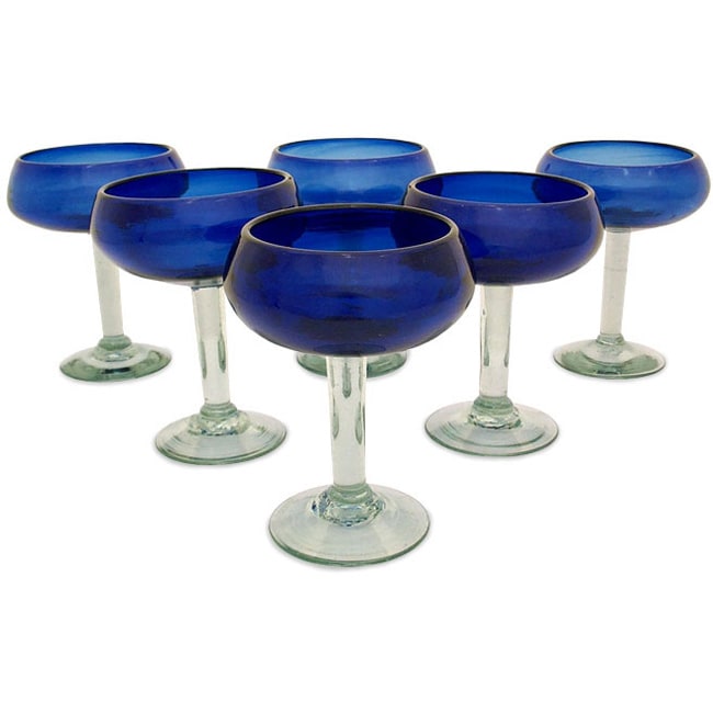 Set of 6 Deep Blue Margarita Glasses (Mexico)  