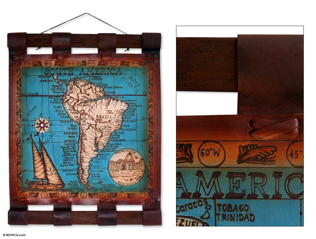 Leather 21st Century South America Blue Map (Brazil)