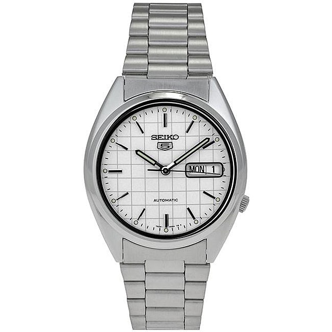 Seiko Men's Automatic 5 Sport White Grid Dial Steel Watch - Overstock ...