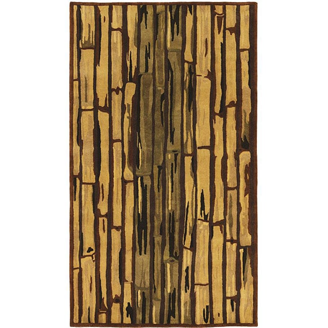 Hand tufted Brown Wool Brushstrokes Bamboo Rug (9 x 12)