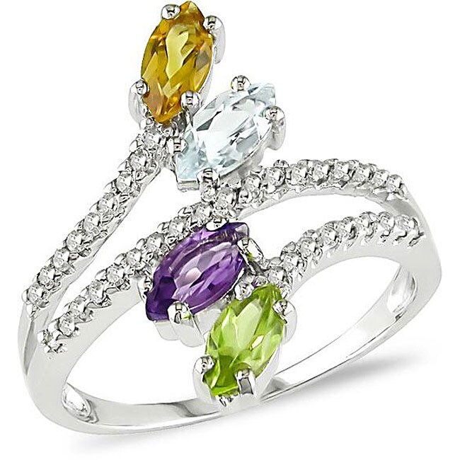 Shop 10k Gold Multi-gemstone/ 1/5ct TDW Diamond Ring (I-J, I2) - Free ...