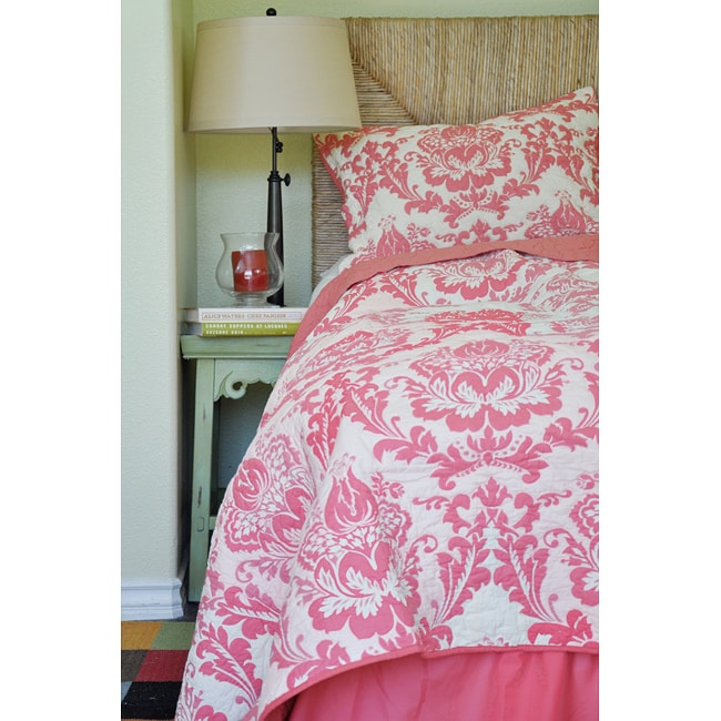 Damask Coral Twin Size 3 piece Quilt Set  