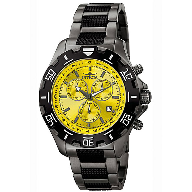 Invicta Mens Invicta II Yellow Dial Gunmetal Chronograph Watch 