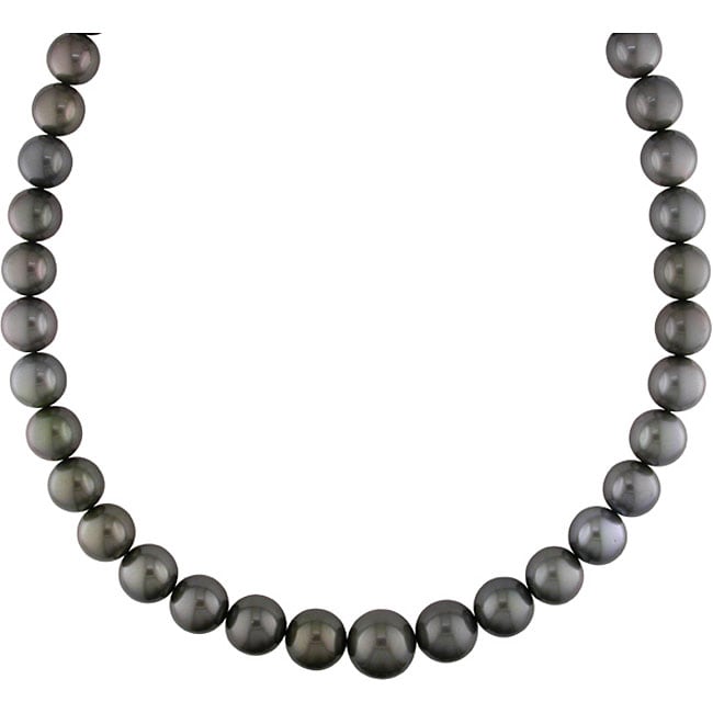 14k Gold Black Tahitian Pearl/ Diamond Necklace (11 15 mm)   