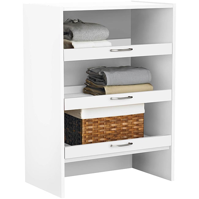 Slide out Three shelf White Storage Dresser  