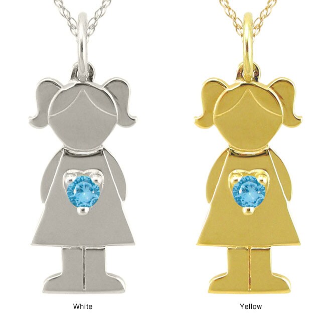 10k Gold Designer Little Girl Swiss Blue Topaz Necklace   