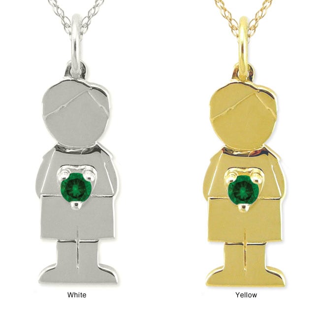 10k Gold Little Boy Created Emerald Designer Necklace 