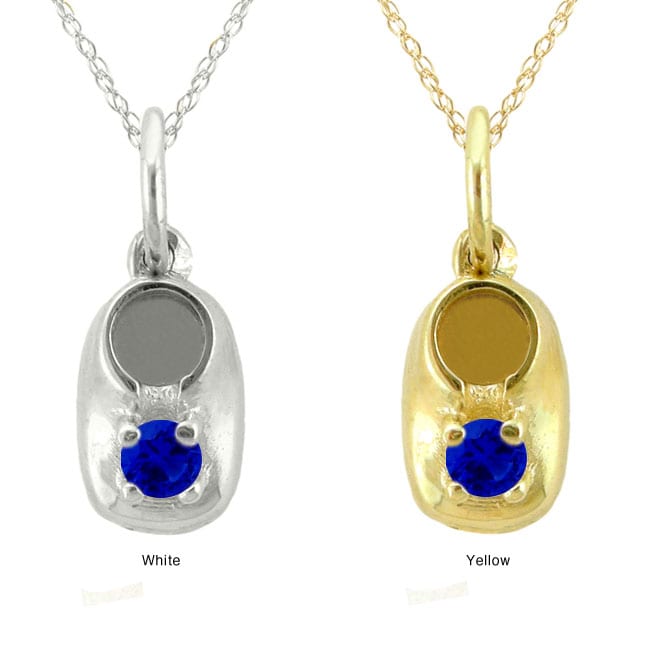 10k Gold September Birthstone Created Sapphire 'Baby Booty' Necklace Gemstone Necklaces