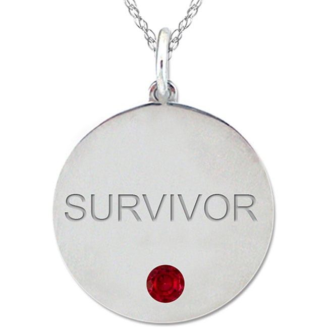 10k Gold Engraved SURVIVOR Genuine Garnet Pendant  