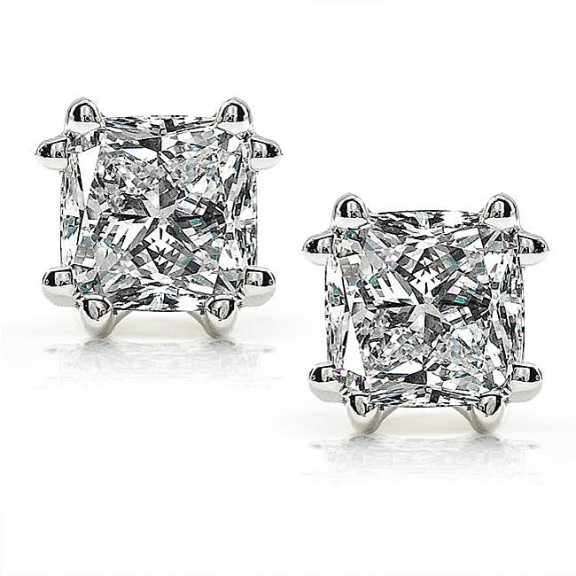 14k White Gold 2ct TDW Cushion cut Diamond Stud Earrings (G, VS 