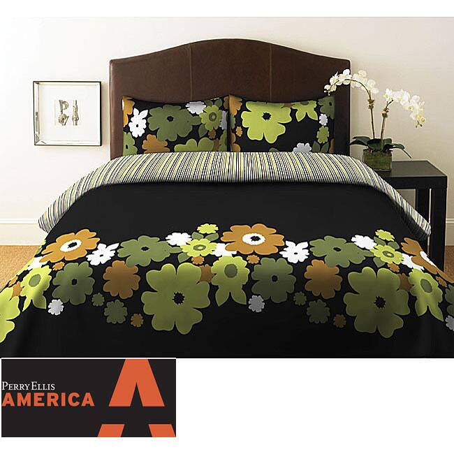 Perry Ellis Floral Border 3-piece Mini Duvet Cover Set