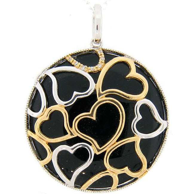 Mereidth Leigh Sterling Silver Onyx and Diamond Heart Necklace