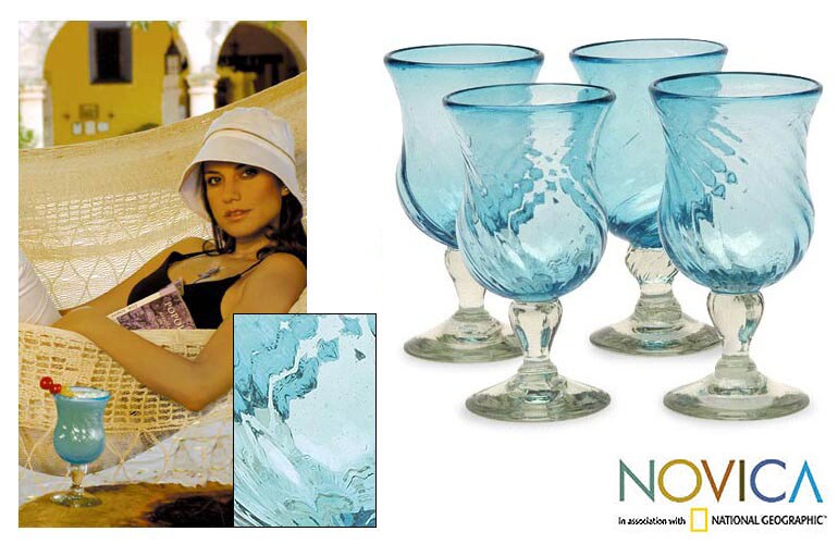 Set of 4 Caribbean Sea Cocktail Glasses (Mexico)  