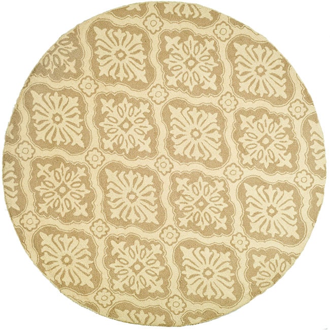 Handmade Ancestry Tan/ Ivory Wool Rug (6 Round)  