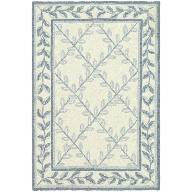 Hand hooked Trellis Ivory/ Blue Polypropylene Rug (2 X 3)