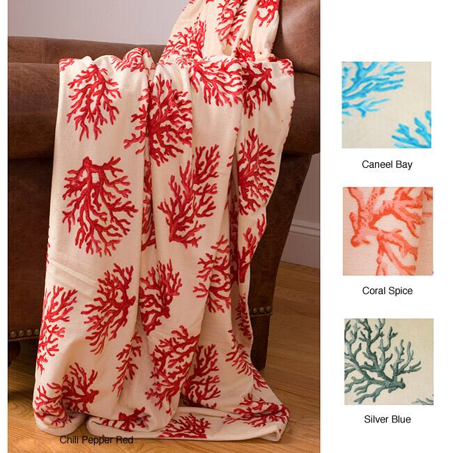 Coral Print Microluxe Coastal Throw Blanket