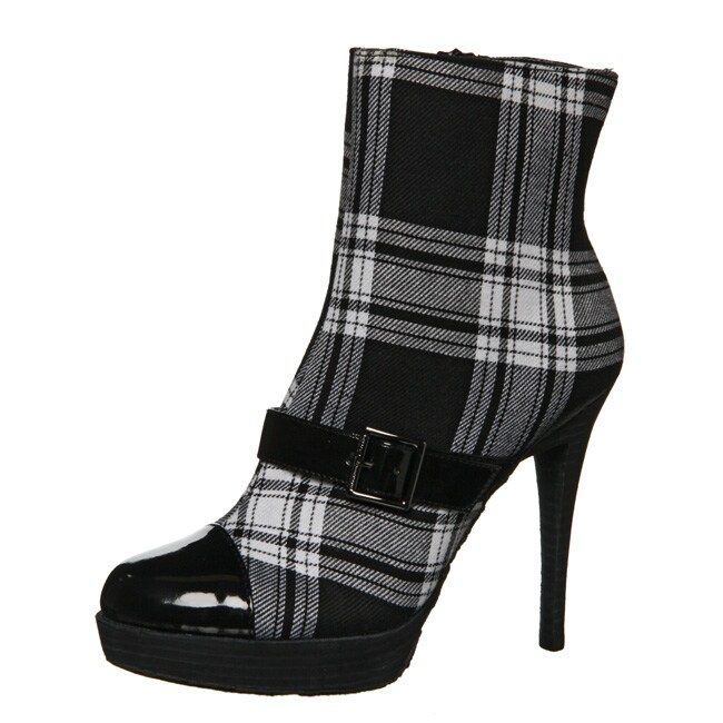 red plaid ankle boots