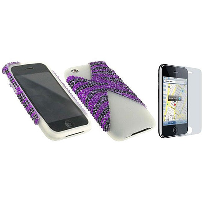 Apple iPhone 3GS/ 3G White/ Purple Zebra Shell Case