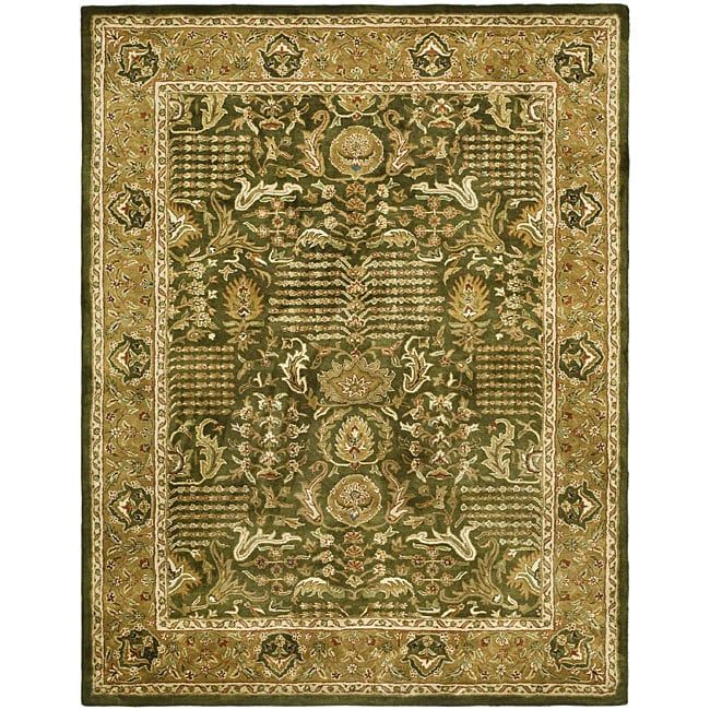 Handmade Classic Light Green/ Gold Wool Rug (6 X 9)