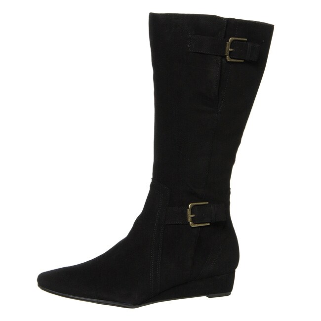 low wedge mid calf boots