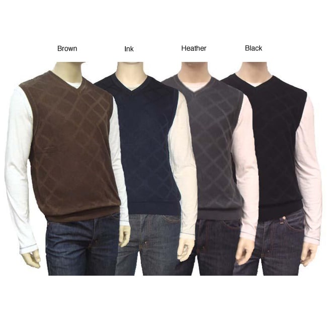   Mens Argyle Jacquard V neck Silk Blend Sweater Vest  