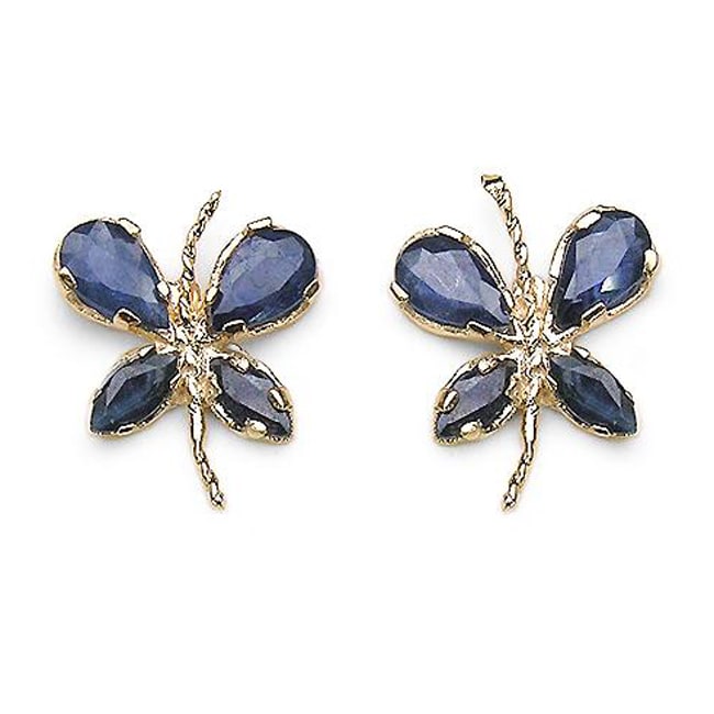 14k Gold Genuine Blue Sapphire Butterfly Earrings  