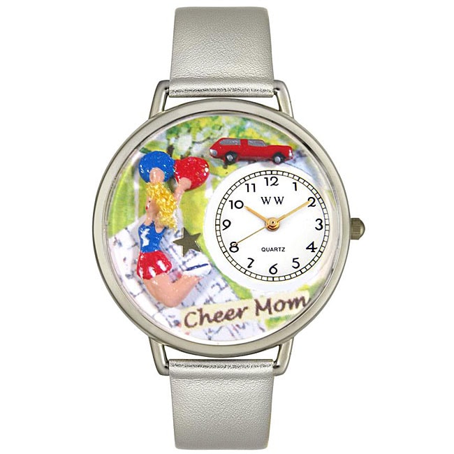 Whimsical Womens Cheer Mom Theme Silver Leather Watch   