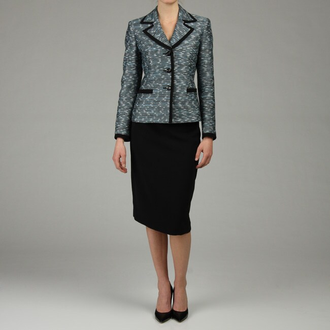 Kasper Women's Blue/ Black Tweed Skirt Suit - 12514618 - Overstock.com ...