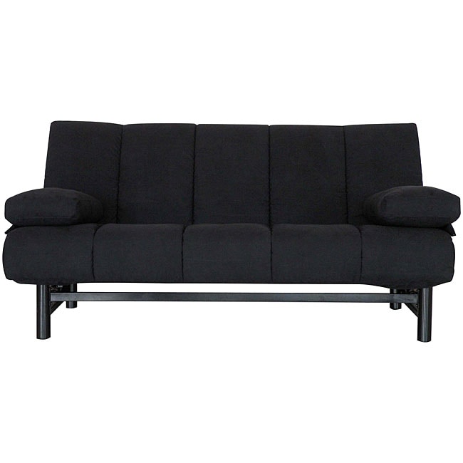   Pocket Coil Black Microfiber Sleeper Sofa Futon  