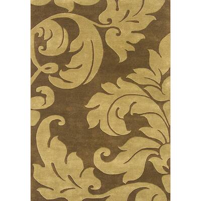 Alliyah Handmade Courtney's Leaves Green New Zealand Blend Wool Rug - 5' x 8'