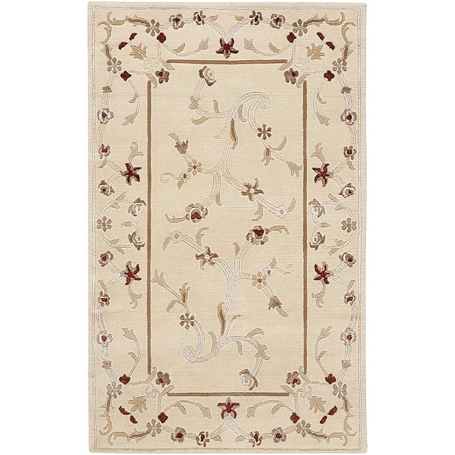 Hand knotted White Mannu Wool Rug (6'6 x 10') 5x8   6x9 Rugs