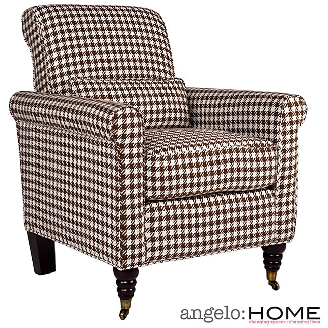 angeloHOME Harlow Houndstooth Brown Check Arm Chair  