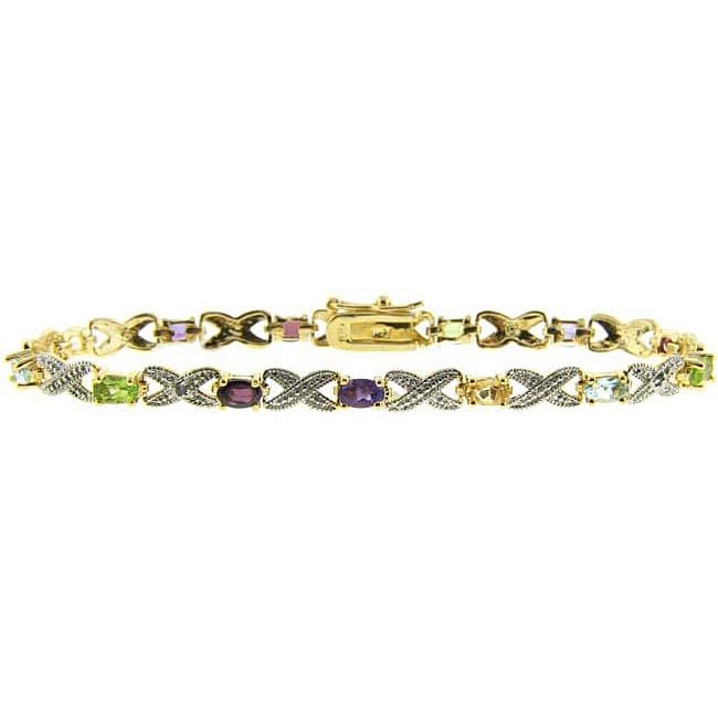 18k Gold over Silver Multi gemstone and Diamond Accent Bracelet 