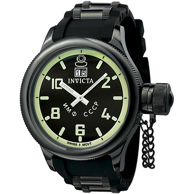 Invicta Mens Russian Diver QTZ Black Rubber Strap Watch