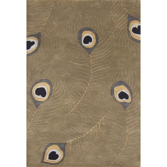 Alliyah Handmade Peacock Green Wool Rug - 5' x 8'