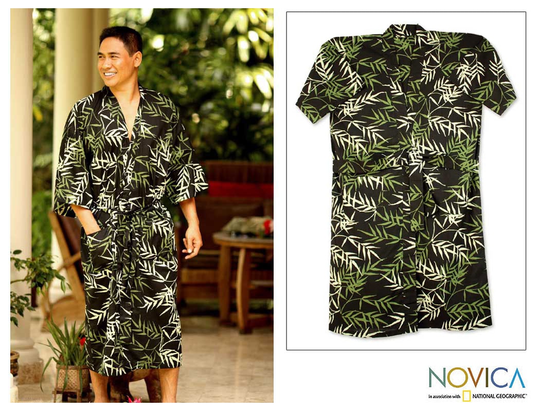 Cotton Forest Bamboo Mens Batik Robe (Indonesia)  