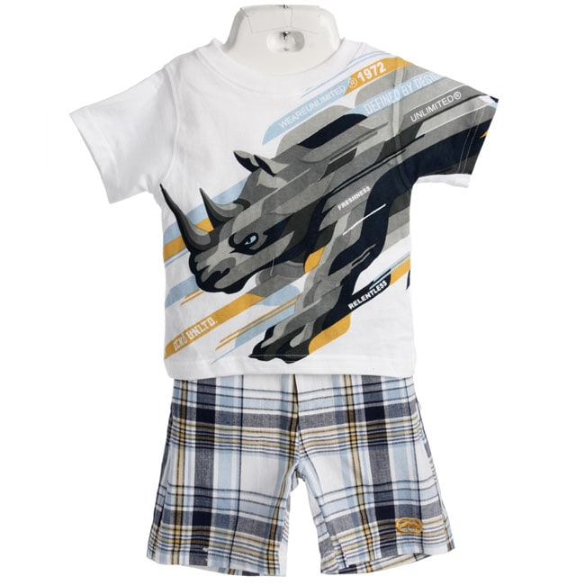   Boys 2 piece Rhino T shirt and Plaid Shorts Set  